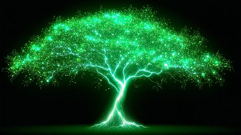 Abstract visualization of EV charging infrastructure connected to utility power distribution